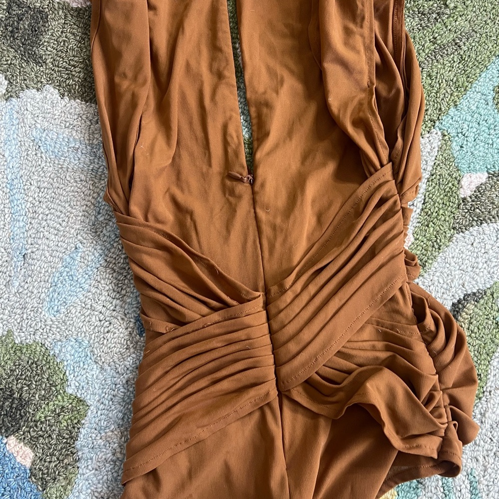 Rust Brown Ruched One-Piece bodysuit - Picture 2 of 3